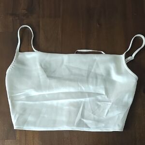 Forever 21 White Cropped Satin Cami with Thin Straps